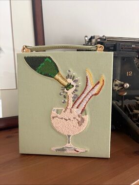 JW PEI Light Green Embroidered Champagne Clutch